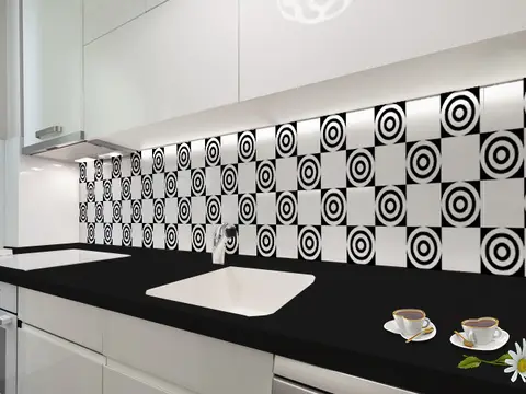 Panel szklany do kuchni biały wzory geometryczne