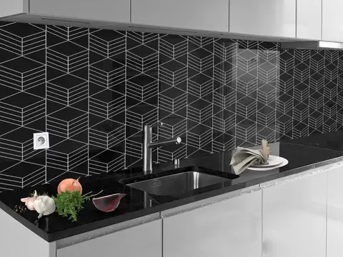 Panel szklany czarny wzory geometryczne