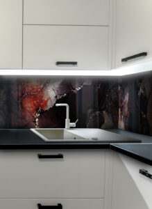 panel szklany do kuchni marmur fiolety