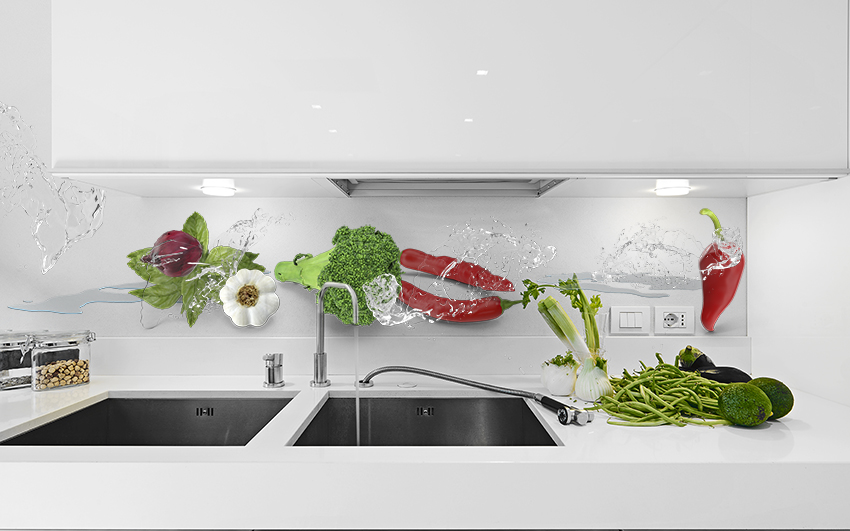 panel szklany kuchnia warzywa