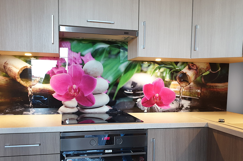 panel szklany orchidee kamienie woda