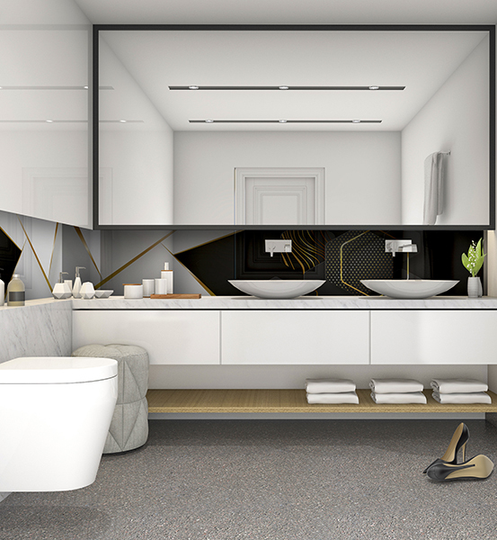 panel szklany do lazienki bialo czarny wzor