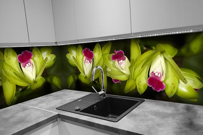 szklo hartowane panel kuchnia orchidea zielona