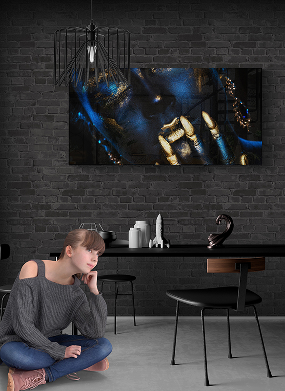 obraz szklany jadalnia kobieta niebieska